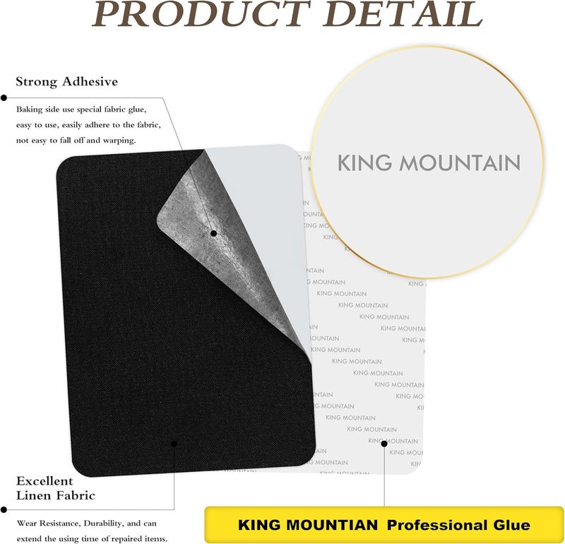 KING MOUNTAIN Fine Linen Repair Patches, Self-Adhesive Fabric Patches, 8x11 inch 2 PCS, Multi Color, for Sofa (Black, 8" x 11" - 2PCS) - Image 2